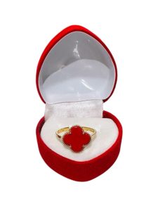 Elegant Gold Clover Ring Red 10k